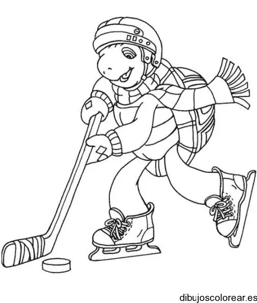 Dibujo de tortuga jugando hockey para colorear