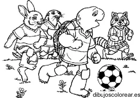 Dibujo de tortugas jugando fútbol para colorear