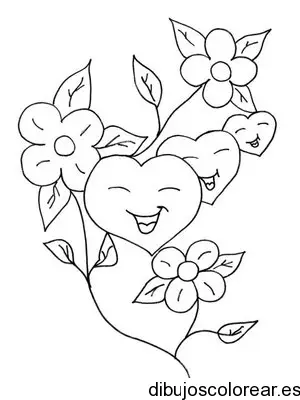 Dibujo de tres corazones sonriendo para colorear