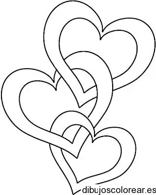 Dibujo de tres corazones para colorear