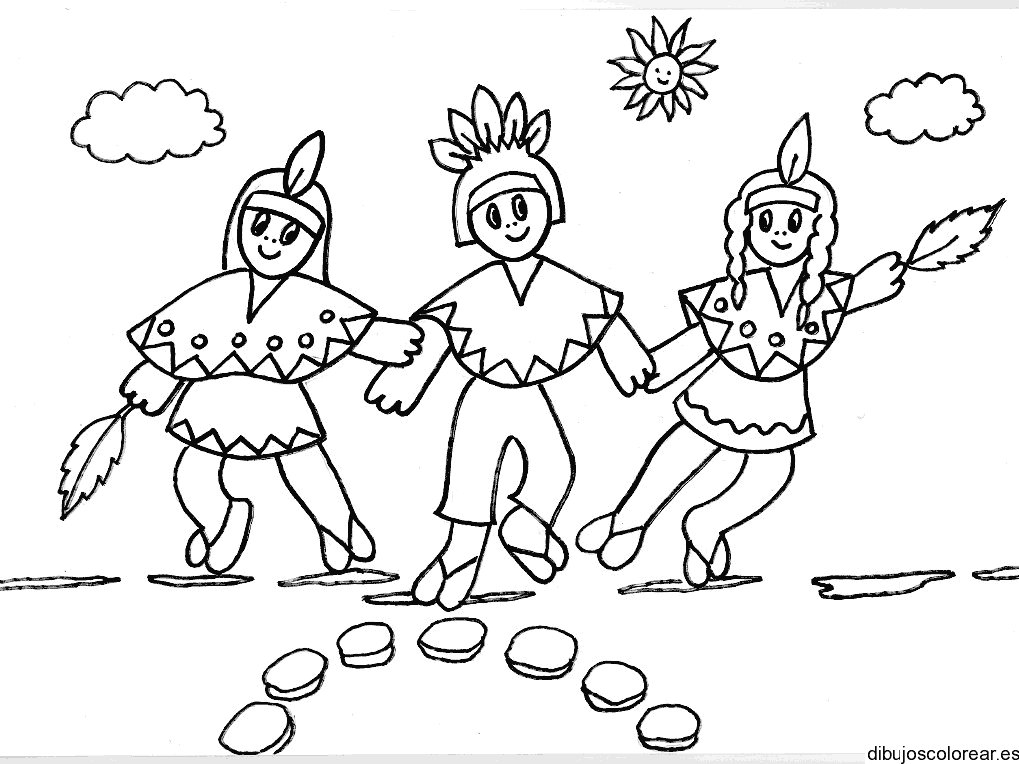 Dibujo de tres niños jugando para colorear