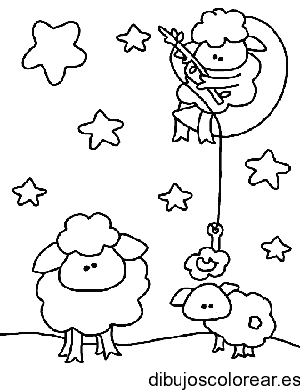 Dibujo de tres ovejas con estrellas para colorear
