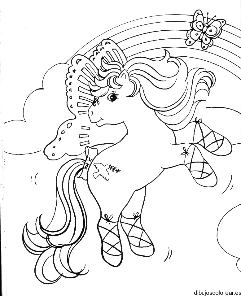Dibujo de u pony y mariposas para colorear