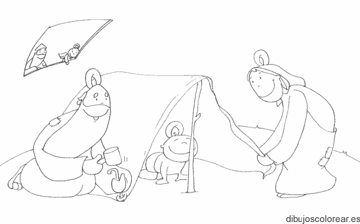 Dibujo de un a familia en el campo para colorear