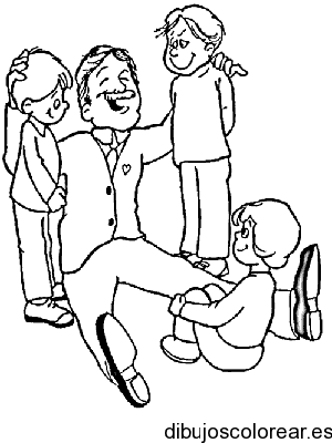 Dibujo de un abuelo y niños para colorear