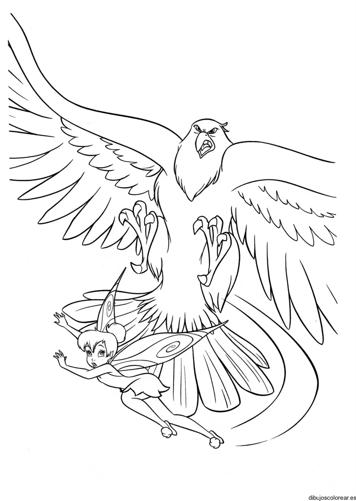 Dibujo de un águila y campanita para colorear