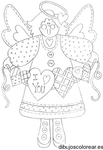 Dibujo de un ángel con corazones para colorear