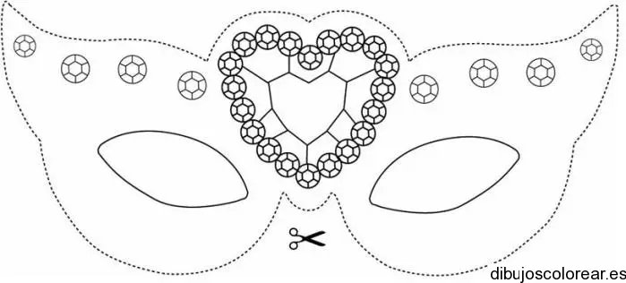 Dibujo de un antifaz con un corazón para colorear