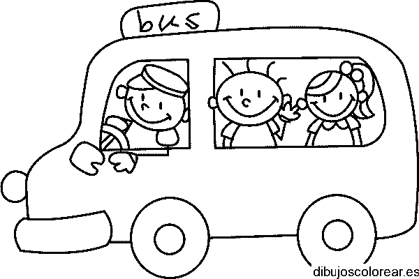 Dibujo de un autobús con niños para colorear