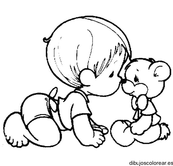 Dibujo de un bebe con su oso para colorear