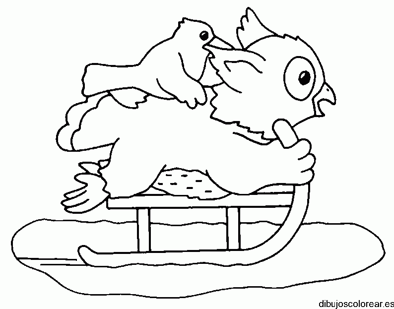 Dibujo de un búho con un trineo para colorear