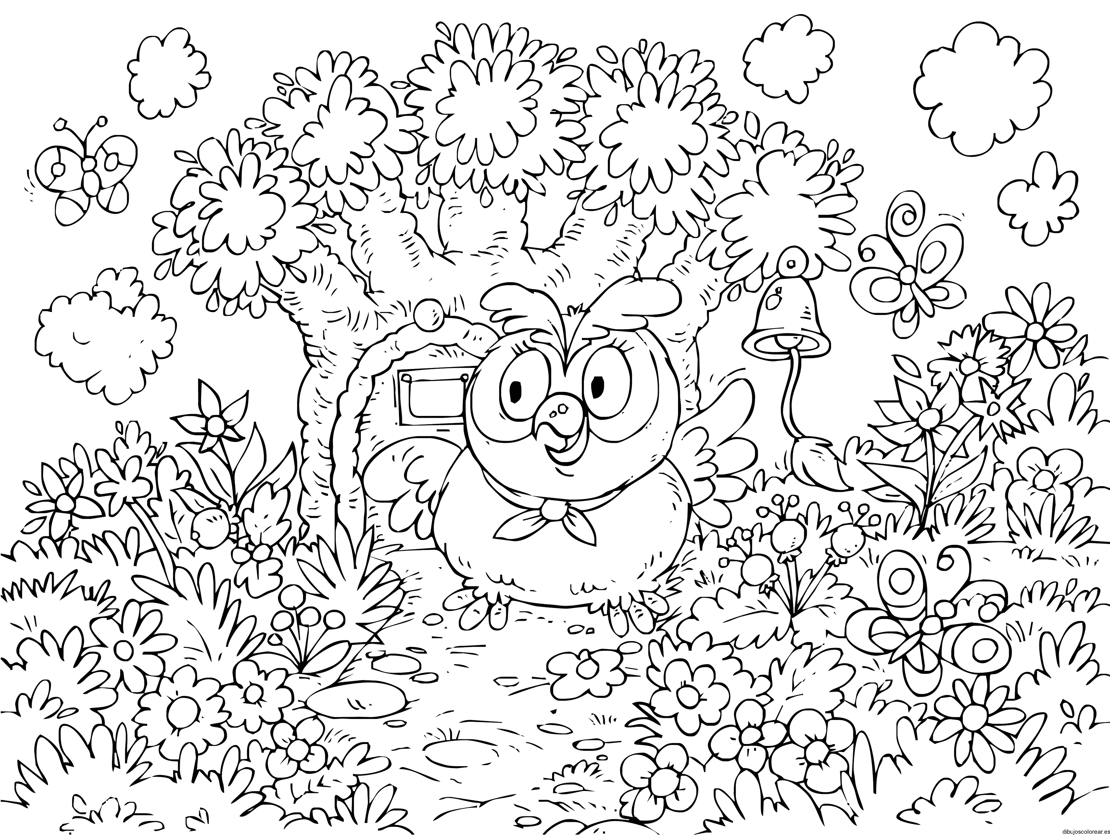 Dibujo de un búho en su casa para colorear