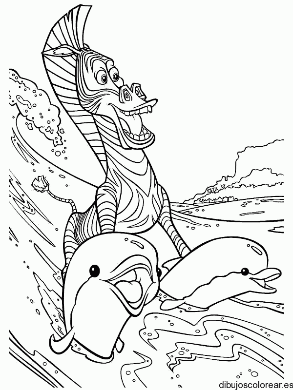 Dibujo de un caballito de mar y dos delfínes para colorear