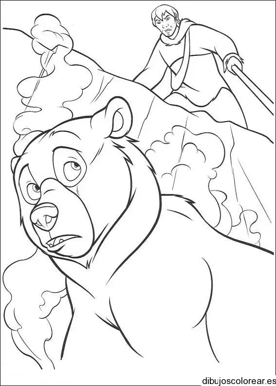 Dibujo de un cazador y un oso para colorear