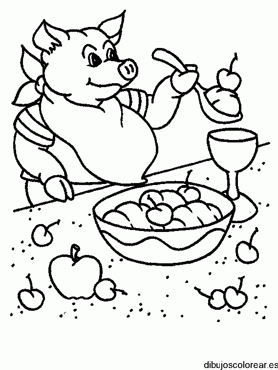 Dibujo de un cerdito comiendo para colorear