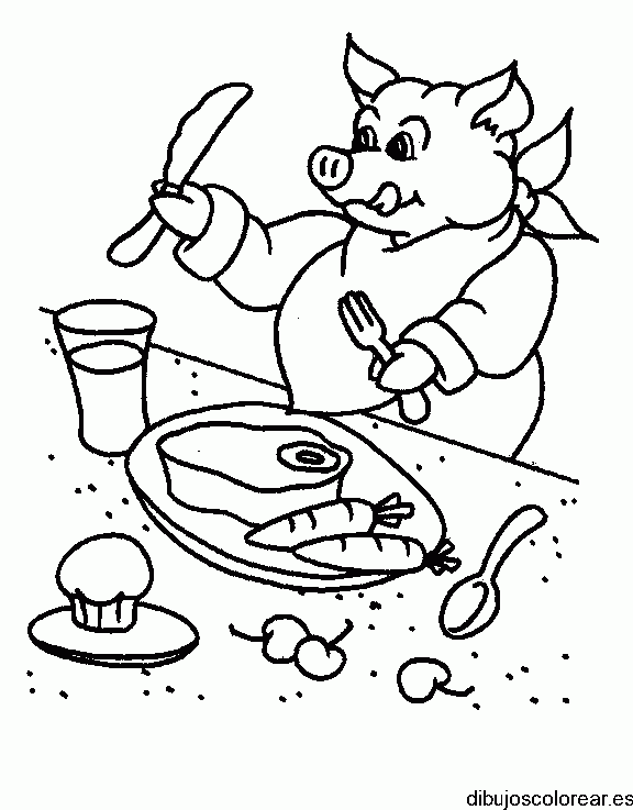 Dibujo de un cerdito comiendo para colorear