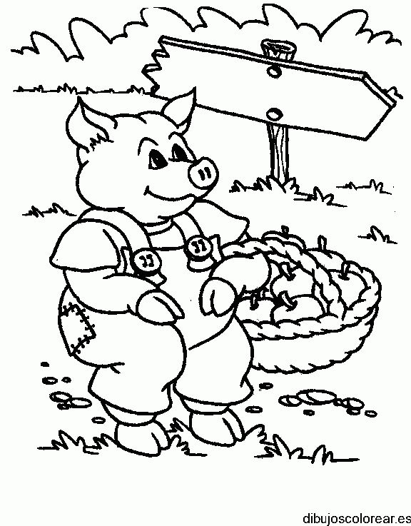 Dibujo de un cerdito en picnick para colorear