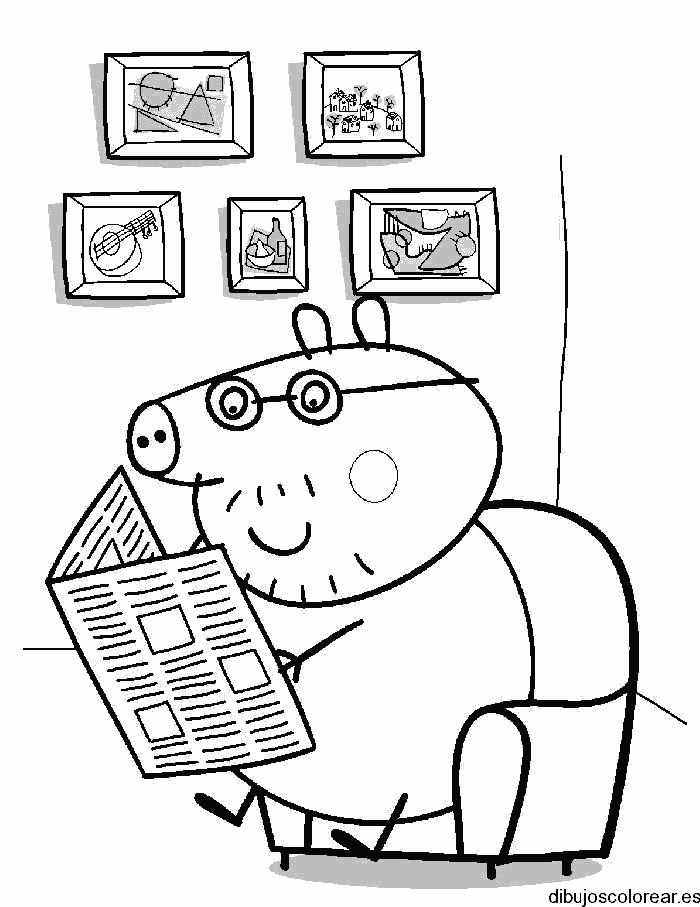 Dibujo de un cerdito leyendo para colorear