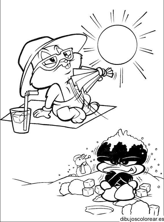 Dibujo de un conejo bajo el sol para colorear