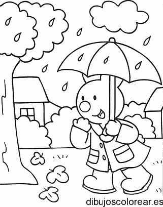 Dibujo de un conejo bajo la lluvia para colorear