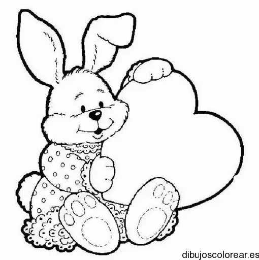 Dibujo de un conejo con corazón para colorear