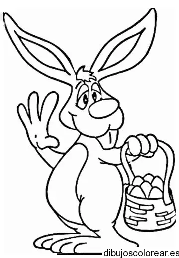 Dibujo de un conejo con su cesta para colorear