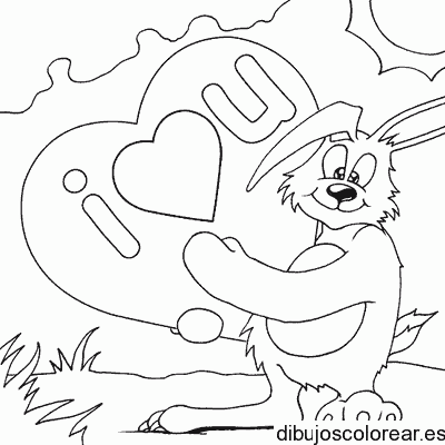 Dibujo de un conejo con un corazón para colorear
