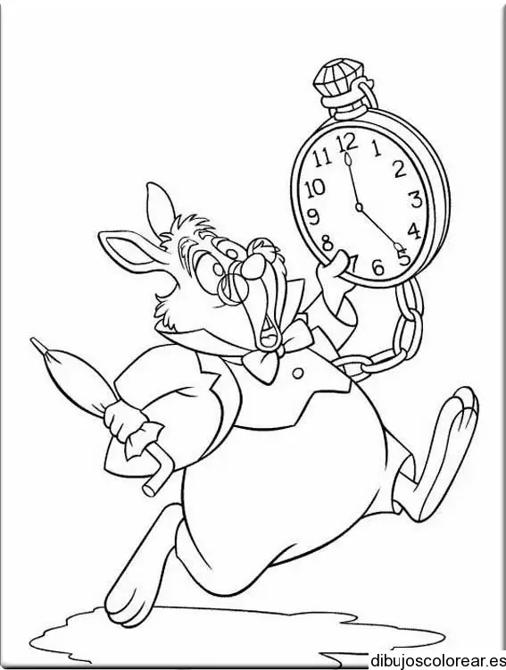 Dibujo de un conejo con un reloj para colorear