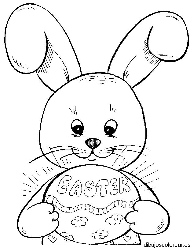 Dibujo de un conejo de pascua con un huevo para colorear