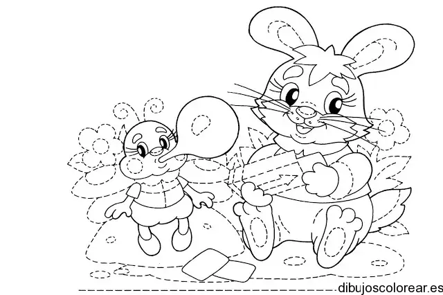 Dibujo de un conejo en el jardín para colorear
