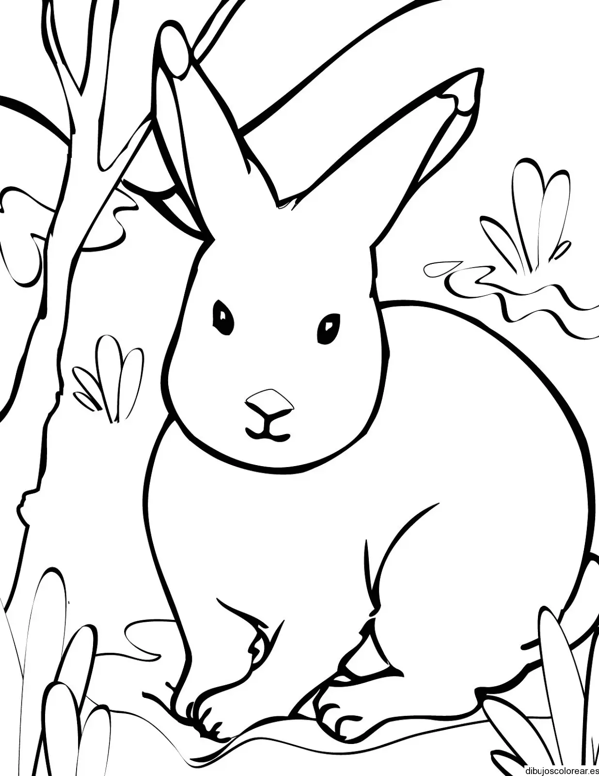 Dibujo de un conejo entre la maleza para colorear
