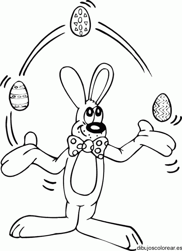 Dibujo de un conejo haciendo malabares para colorear