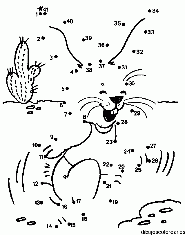 Dibujo de un conejo para unir con puntos para colorear