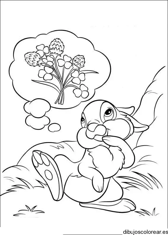 Dibujo de un conejo soñando para colorear