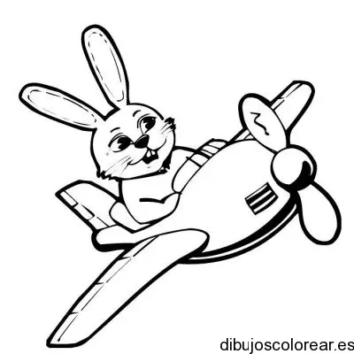 Dibujo de un conejo volando en avión para colorear