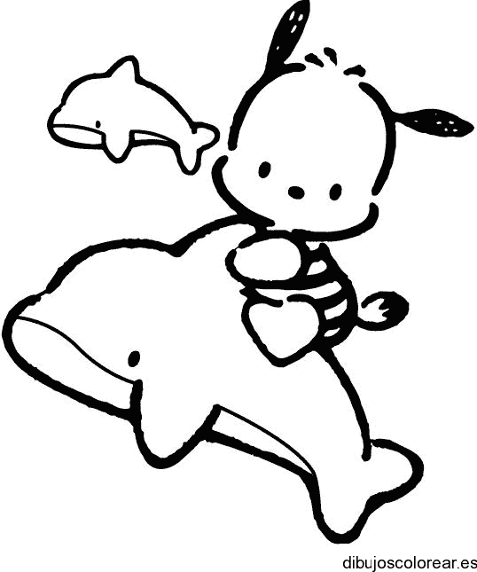 Dibujo de un conejo y delfines para colorear