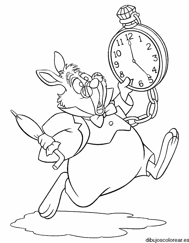 Dibujo de un conejo y un reloj para colorear