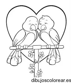 Dibujo de un corazón con dos pájaros para colorear