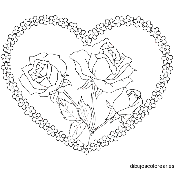 Dibujo de un corazón con dos rosas para colorear