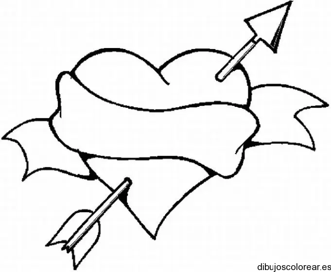 Dibujo de un corazón con flecha para colorear
