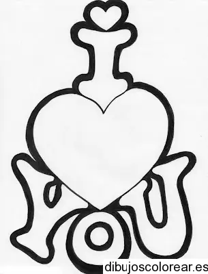Dibujo de un corazón con I love you para colorear
