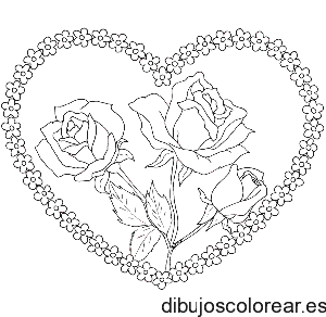 Dibujo de un corazón con rosas para colorear