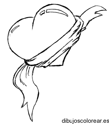 Dibujo de un corazón con un lazo alrededor para colorear