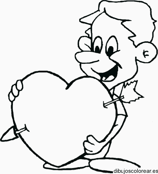 Dibujo de un corazón flechado y un niño para colorear