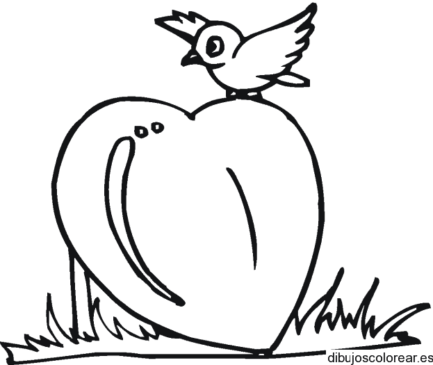 Dibujo de un corazón y un pájaro para colorear