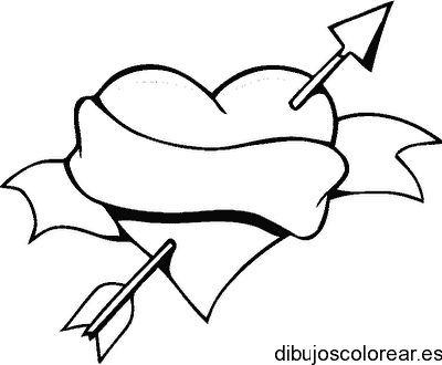 Dibujo de un corazón y una flecha con una franja para colorear