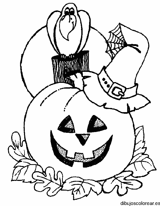 Dibujo de un cuervo y una calabaza para colorear