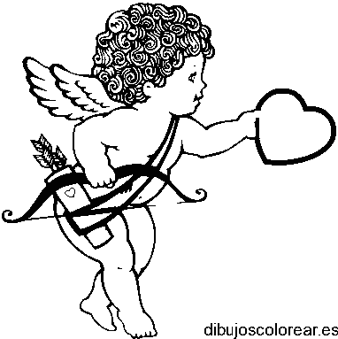 Dibujo de un Cupido con corazón para colorear