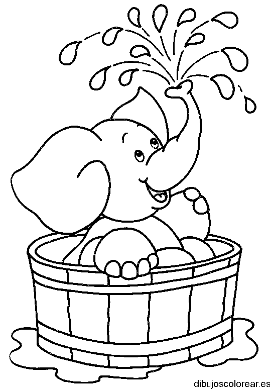 Dibujo de un elefante bañándose para colorear