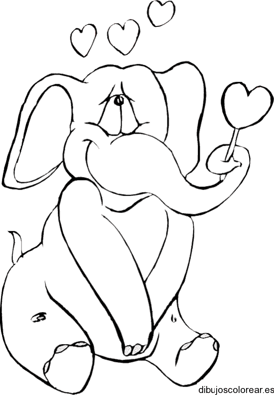 Dibujo de un elefante con corazones para colorear
